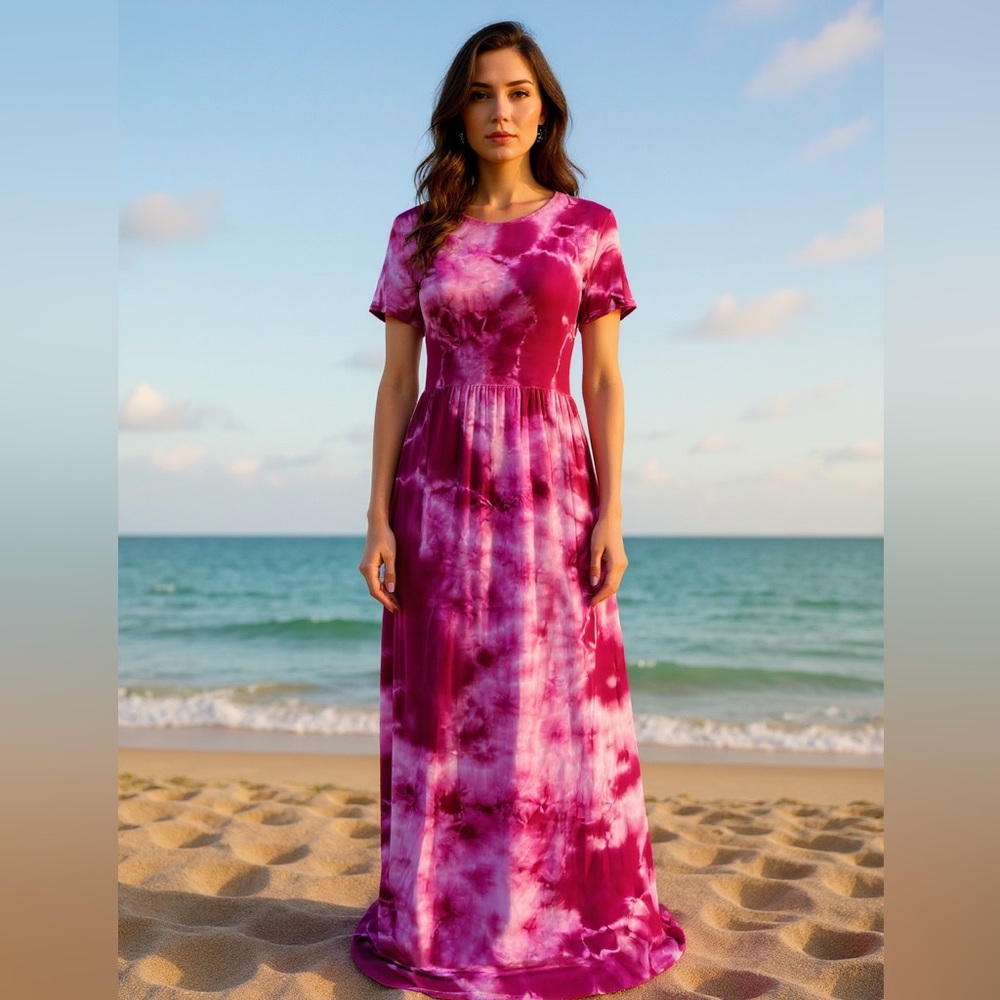 🆕 Tall Tie-Dye Pink Maxi Dress Micromodal Stretch | Pockets | Travel & Resort